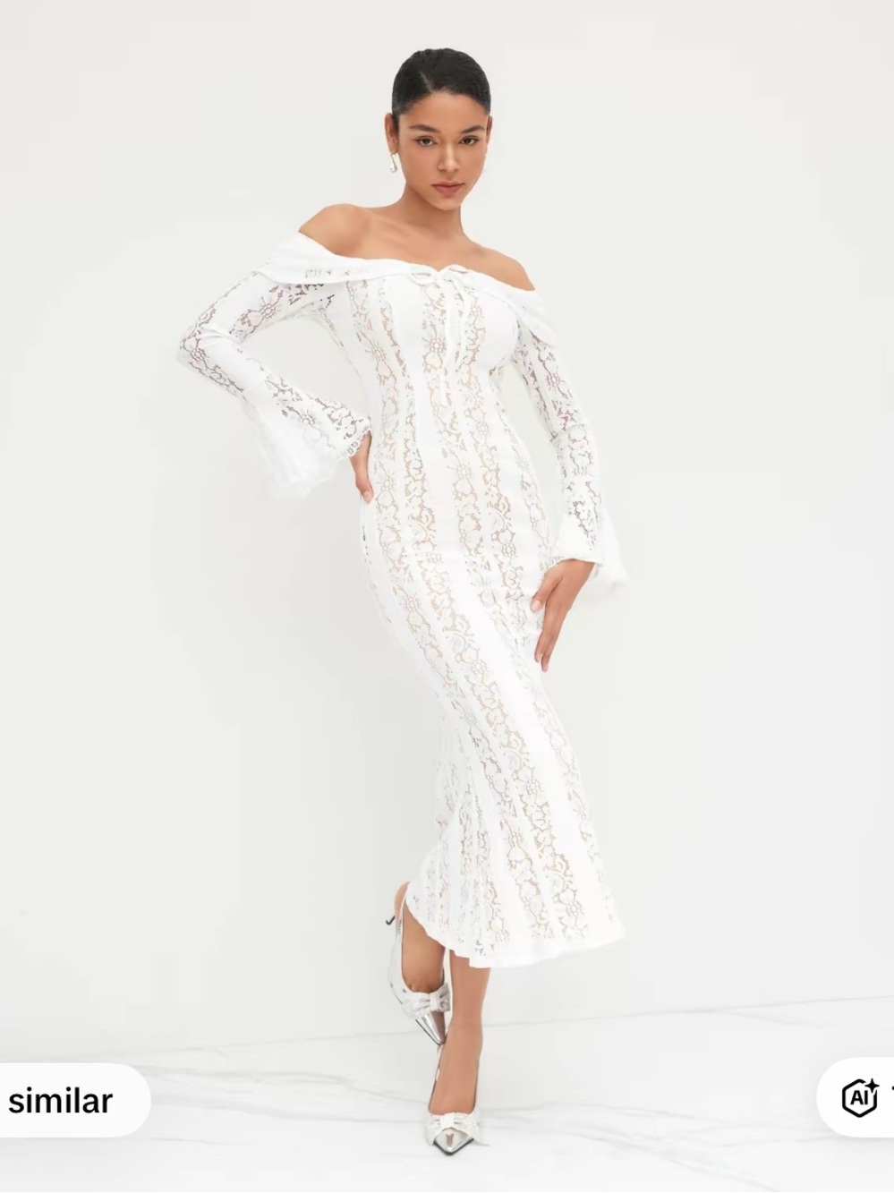 Cider White One-Shoulder Lace Midi Dress